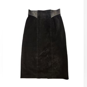 Vintage Danier Leather Midi Elegant Black Skirt with Fully Lined with back slit